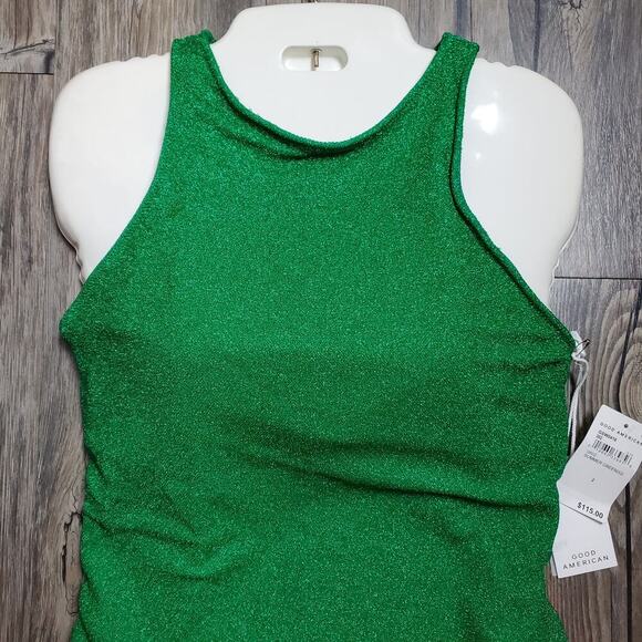 Good American Glitter One-Piece Swimsuit Green Halter Neck Size 3 Large NWT - Picture 3 of 7
